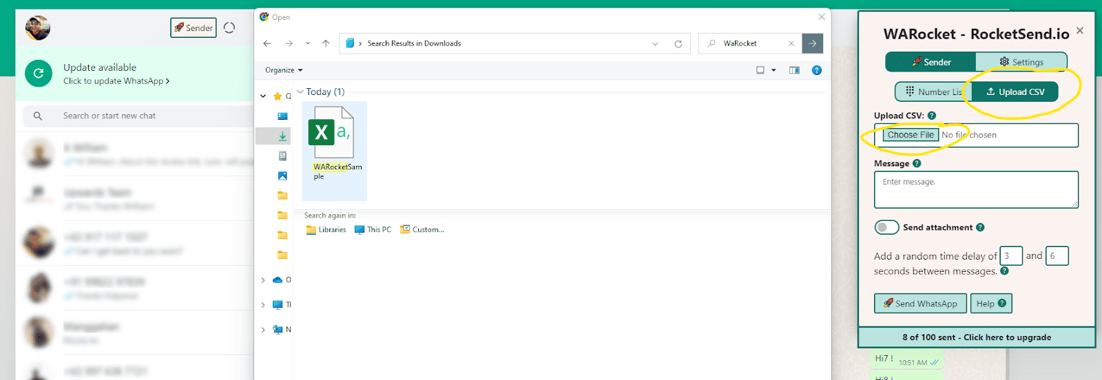 The screenshot shows how to upload the CSV to the tool.