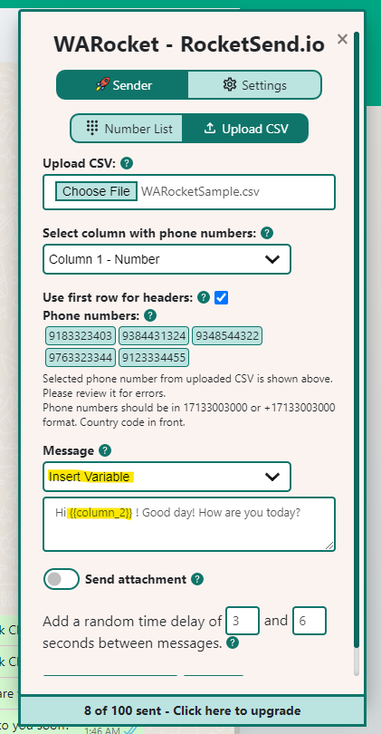 The screenshot shows how to customize the message.