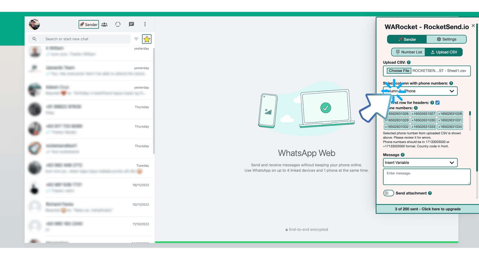 The screenshot above shows where you can map the phone number to send to.